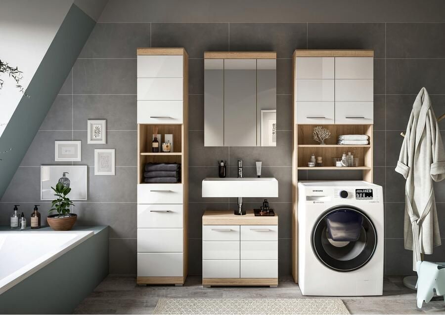 INOSIGN Badkamerserie Siena 4-delig bestaande uit: Hoge kast WBU spiegelkast wasmachine ombouwkast (set 4-delig) - Foto 5