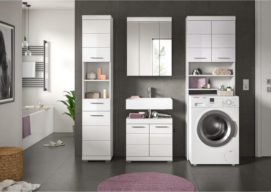 INOSIGN Badkamerserie Siena 4-delig bestaande uit: Hoge kast WBU spiegelkast wasmachine ombouwkast (set 4-delig) - Foto 5