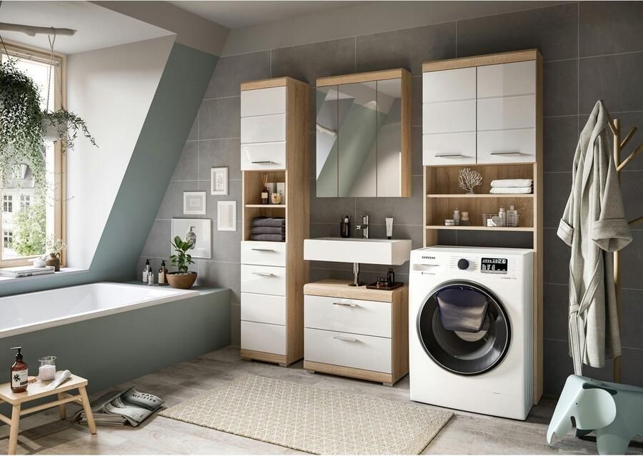 INOSIGN Badkamerserie Siena 4-delig bestaande uit: Hoge kast WBU spiegelkast wasmachine ombouwkast (set 4-delig) - Foto 4