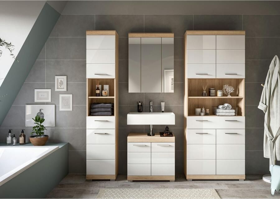 INOSIGN Badkamerserie Siena 4-delig bestaande uit: Smalle hoge kast WBU spiegelkast brede hoge kast (set 4-delig) - Foto 5