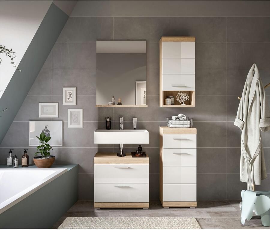 INOSIGN Badkamerserie Siena 4-delig bestaande uit: Wastafelonderkast spiegel onderkast hangkast (set 3-delig)