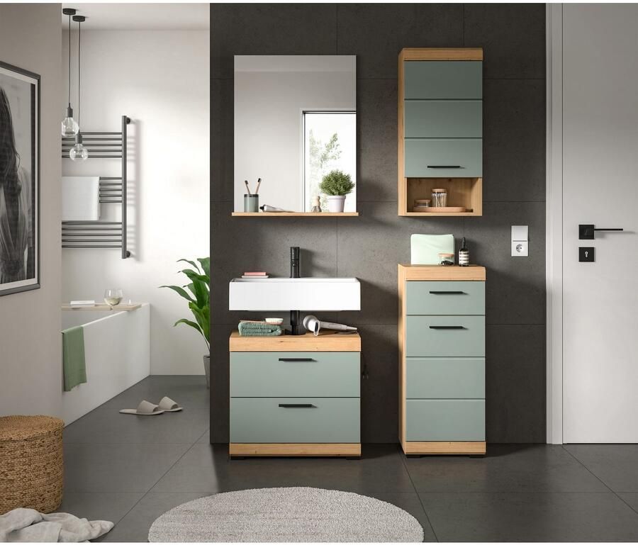 INOSIGN Badkamerserie Siena 4-delig bestaande uit: Wastafelonderkast spiegel onderkast hangkast (set 3-delig)