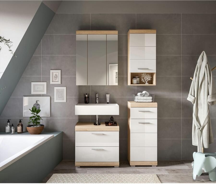 INOSIGN Badkamerserie Siena 4-delig bestaande uit: Wastafelonderkast Spiegelkast Onderkast Hankast (set 4-delig)