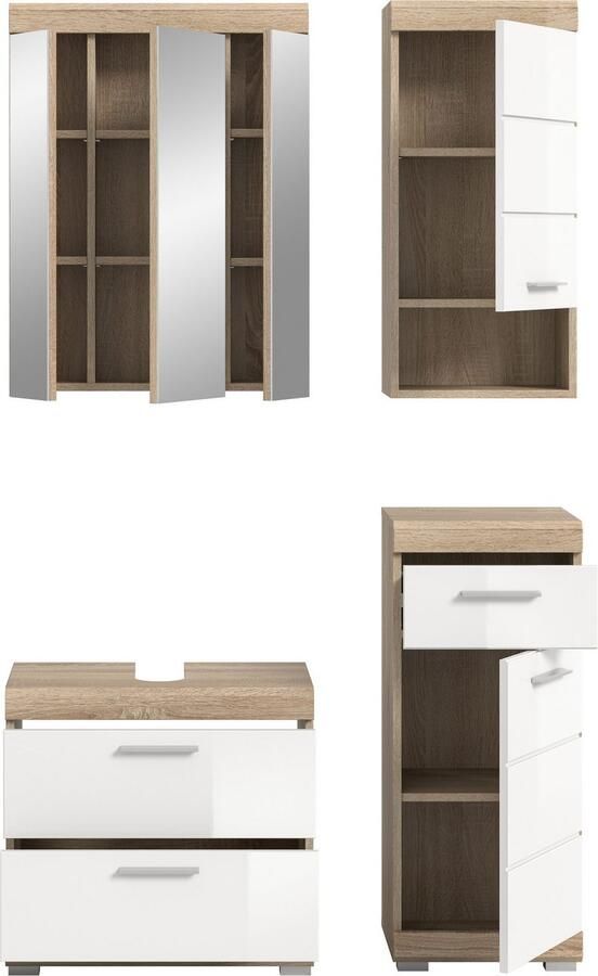 INOSIGN Badkamerserie Siena 4-delig bestaande uit: Wastafelonderkast Spiegelkast Onderkast Hankast (set 4-delig) - Foto 7