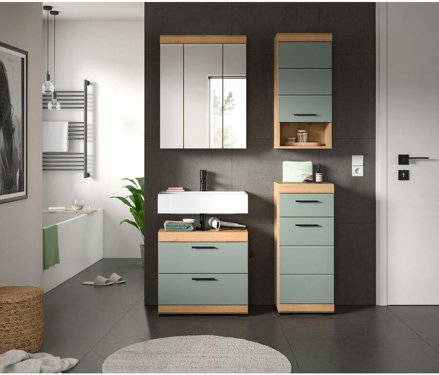 INOSIGN Badkamerserie Siena 4-delig bestaande uit: Wastafelonderkast Spiegelkast Onderkast Hankast (set 4-delig)