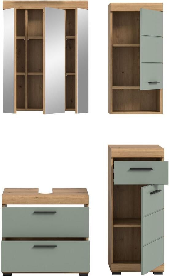 INOSIGN Badkamerserie Siena 4-delig bestaande uit: Wastafelonderkast Spiegelkast Onderkast Hankast (set 4-delig) - Foto 7