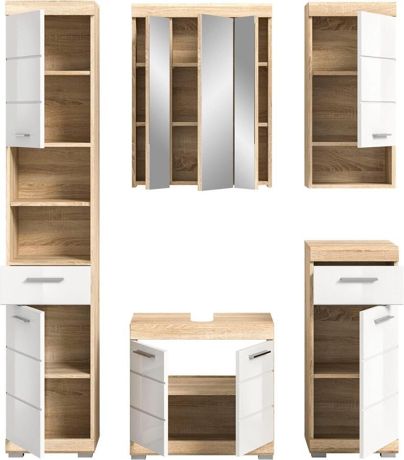 INOSIGN Badkamerserie Siena 5-delig bestaande uit: Hoge kast WBU spiegelkast onderkast hangkast (set 5 stuks)