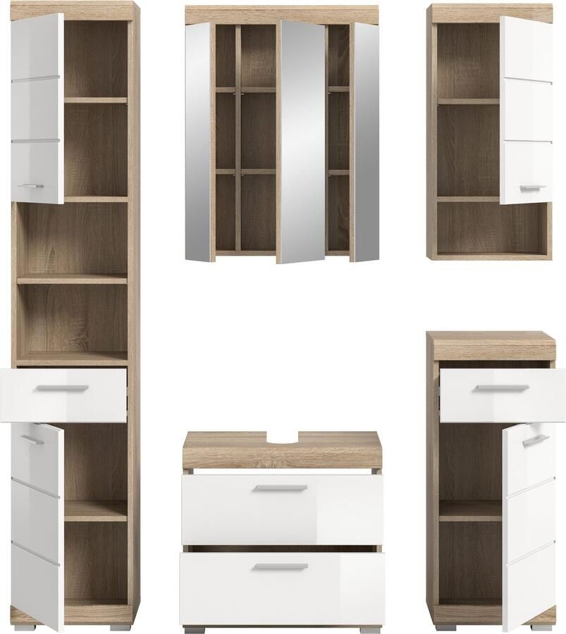 INOSIGN Badkamerserie Siena 5-delig bestaande uit: Hoge kast WBU spiegelkast onderkast hangkast (set 5-delig)