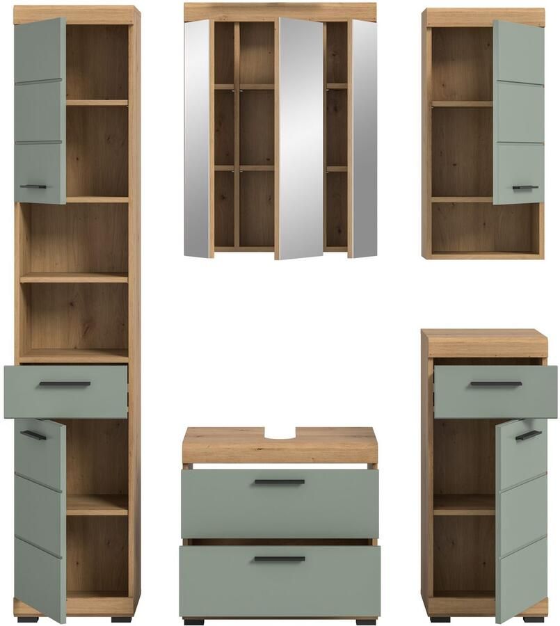 INOSIGN Badkamerserie Siena 5-delig bestaande uit: Hoge kast WBU spiegelkast onderkast hangkast (set 5-delig)