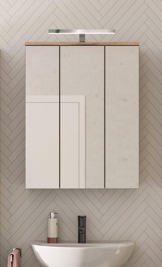 INOSIGN Badkamerspiegelkast Riga breedte 60cm incl. LED-verlichting 3 spiegelt deuren 9 vakken (set 2-delig) - Foto 9