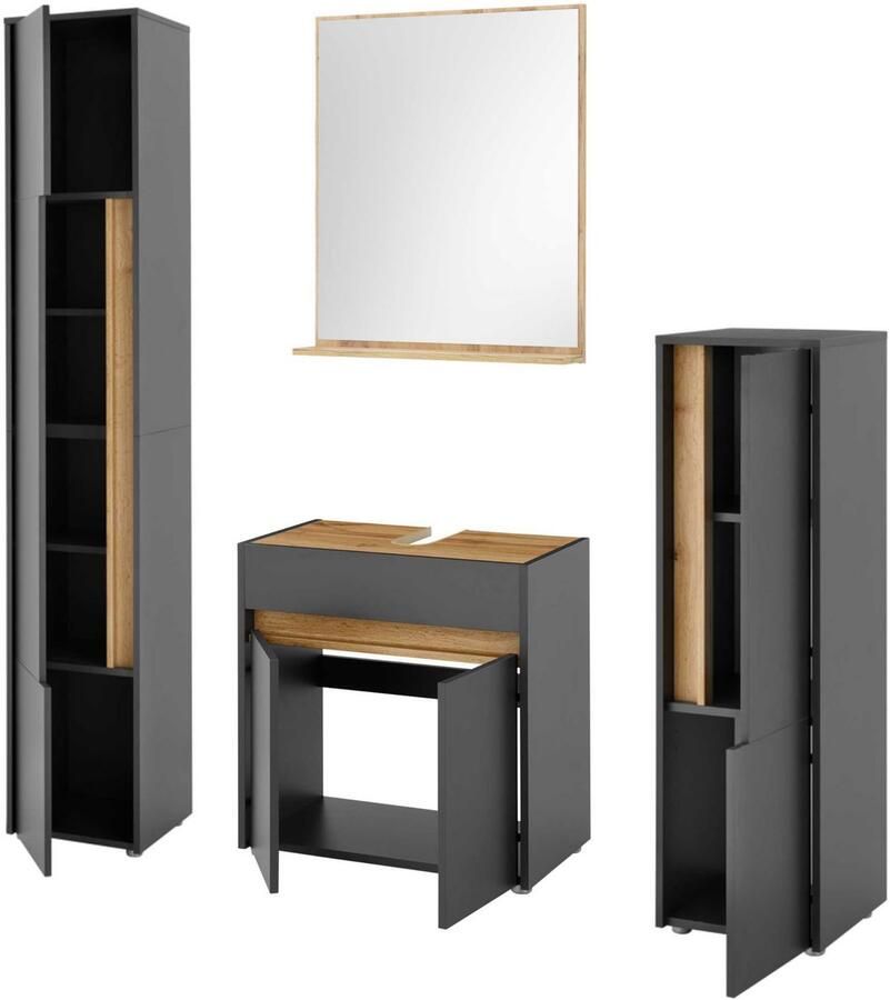 INOSIGN Badmeubelset CITY GIRON badkamer in tijdloos ontwerp 4-delige badkamer Badkasten en spiegels in twee kleuren beschikbaar veel opbergruimte (set 4 stuks)