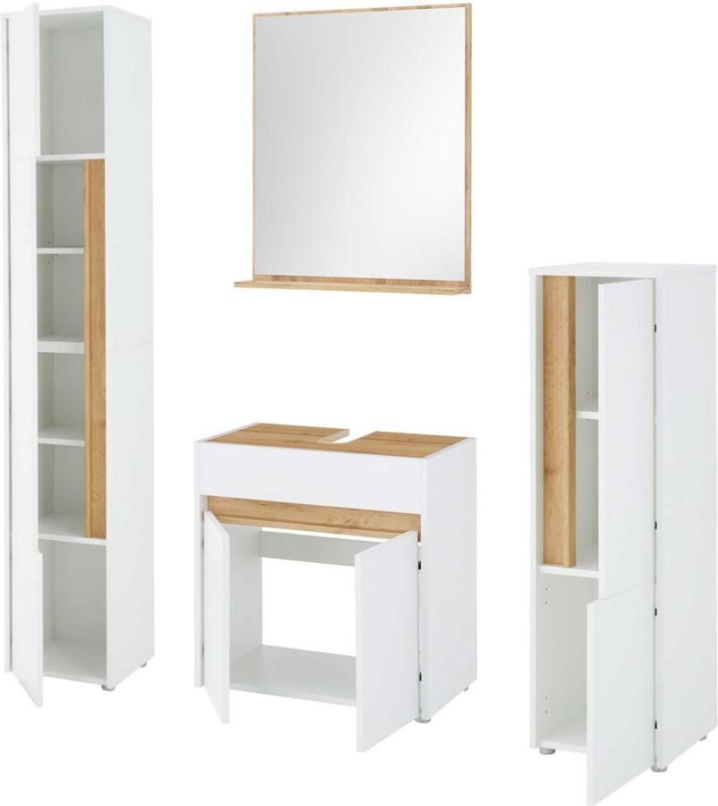 INOSIGN Badmeubelset CITY GIRON badkamer in tijdloos ontwerp 4-delige badkamer Badkasten en spiegels in twee kleuren beschikbaar veel opbergruimte (set 4 stuks)