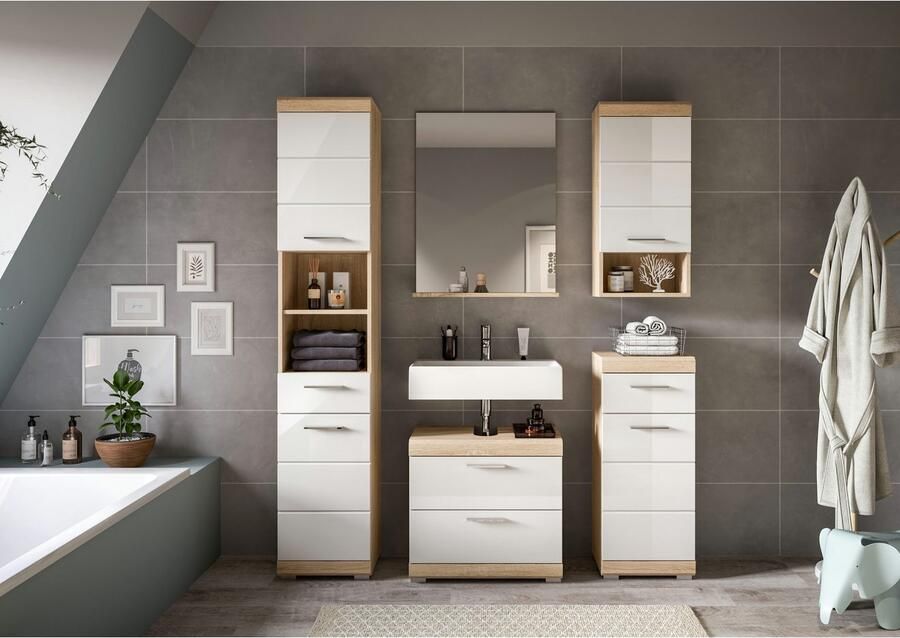 INOSIGN Badmeubelset Siena 5-delig bestaande uit: Hoge kast WBU spiegel onderkast hangkast (set 5 stuks) - Foto 5