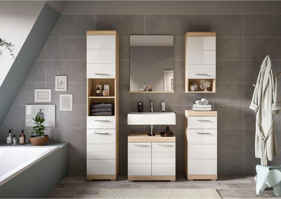 INOSIGN Badmeubelset Siena 5-delig bestaande uit: Hoge kast WBU spiegel onderkast hangkast (set 5 stuks) - Foto 5