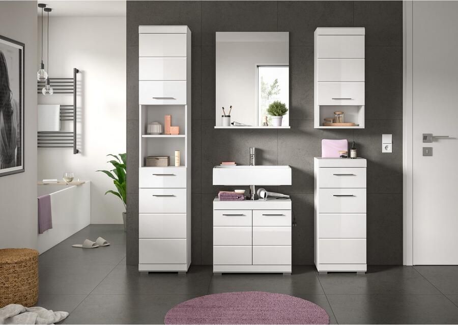 INOSIGN Badmeubelset Siena 5-delig bestaande uit: Hoge kast WBU spiegel onderkast hangkast (set 5 stuks) - Foto 5