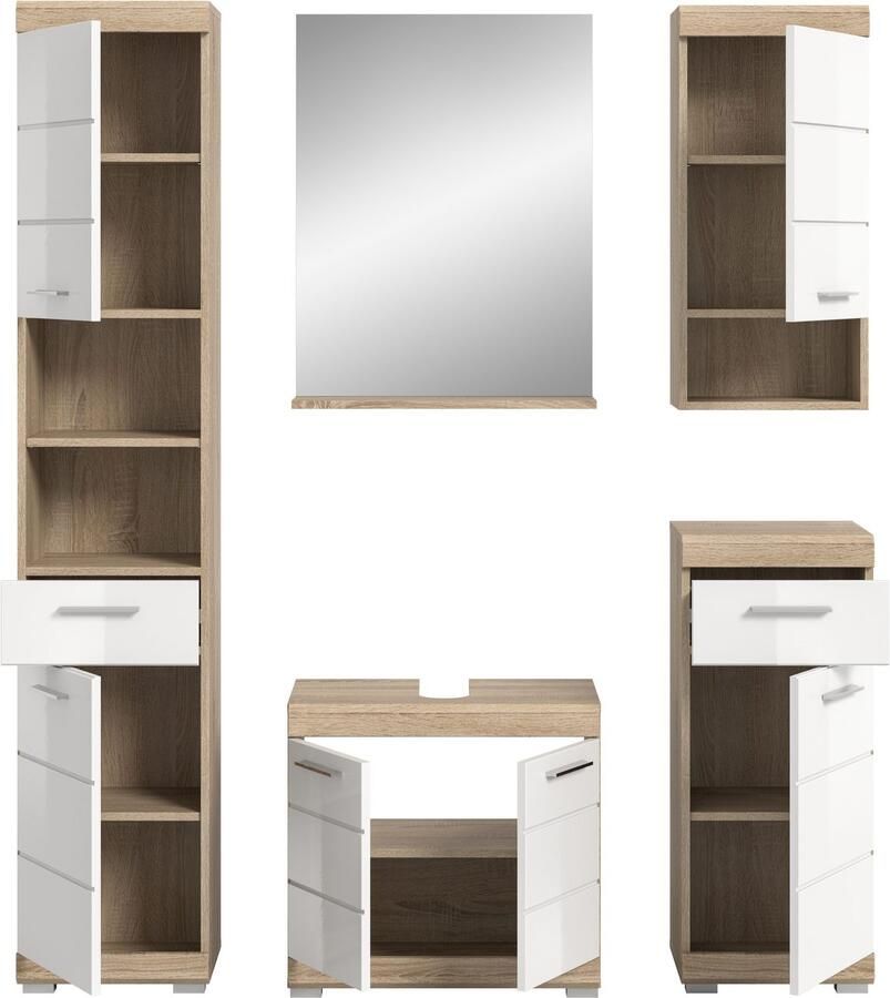 INOSIGN Badmeubelset Siena 5-delig bestaande uit: Hoge kast WBU spiegel onderkast hangkast (set 5 stuks)