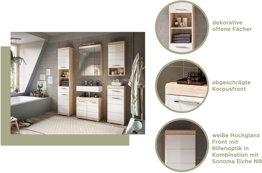 INOSIGN Spiegelkast Siena breedte 60 cm incl. verlichting 3 spiegelt deuren 9 vakken in verschillende kleuren verkrijgbaar badkamermeubels spiegel badkamerkast badkamer (set) - Foto 4