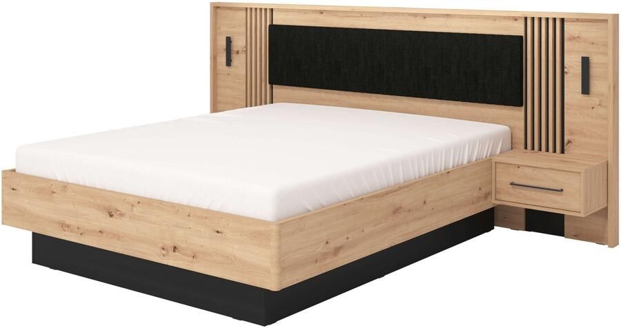 INOSIGN Bedframe Ascalon ligoppervlak 160x200cm gepolsterde rugleuning Bedopstelling met 2 wandpanelen incl. nachttafels 3D-look door lamellen - Foto 3