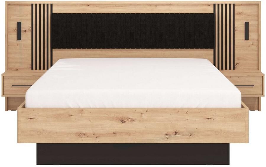 INOSIGN Bedframe Ascalon ligoppervlak 160x200cm gepolsterde rugleuning Bedopstelling met 2 wandpanelen incl. nachttafels 3D-look door lamellen - Foto 2