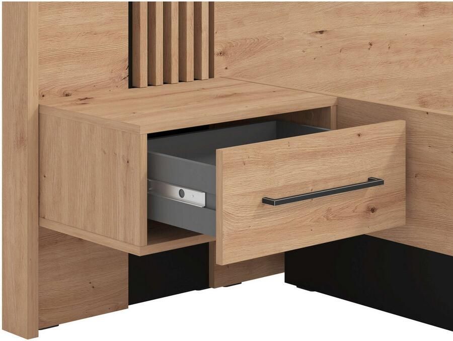 INOSIGN Bedframe Ascalon ligoppervlak 160x200cm gepolsterde rugleuning Bedopstelling met 2 wandpanelen incl. nachttafels 3D-look door lamellen