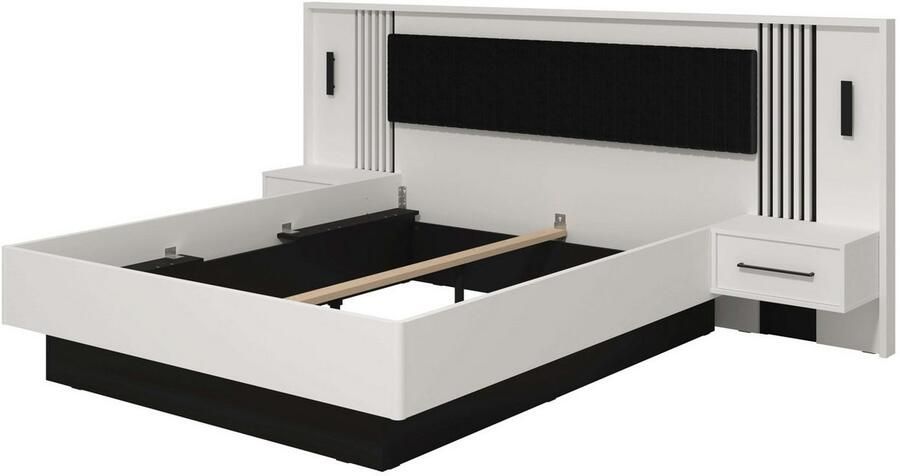 INOSIGN Bedframe Ascalon ligoppervlak 160x200cm gepolsterde rugleuning Bedopstelling met 2 wandpanelen incl. nachttafels 3D-look door lamellen - Foto 3