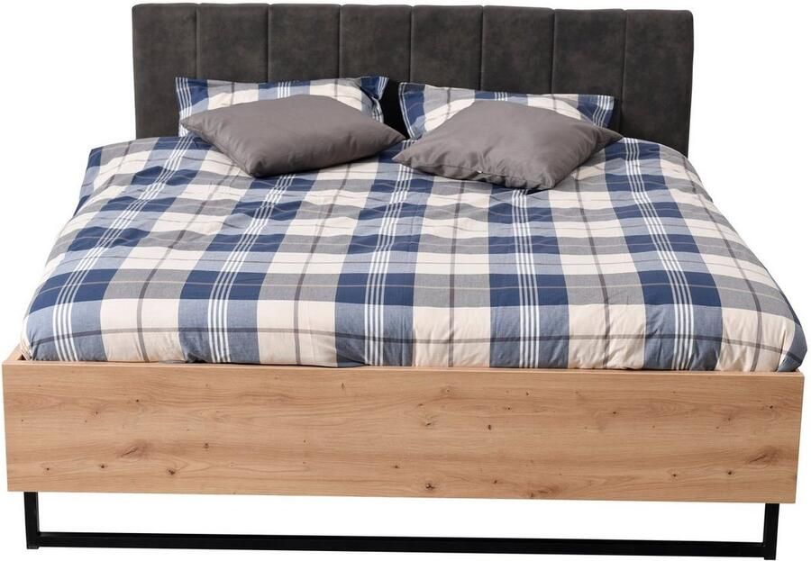 INOSIGN Bedframe Sardinië FSC-gecertificeerd houtmateriaal met gepolsterde hoofdeinde metalen voet in schaatsvorm 160 of 180x200 cm - Foto 2