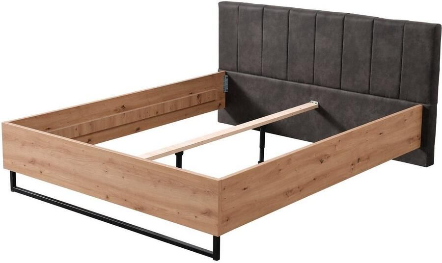 INOSIGN Bedframe Sardinië FSC-gecertificeerd houtmateriaal met gepolsterde hoofdeinde metalen voet in schaatsvorm 160 of 180x200 cm - Foto 4
