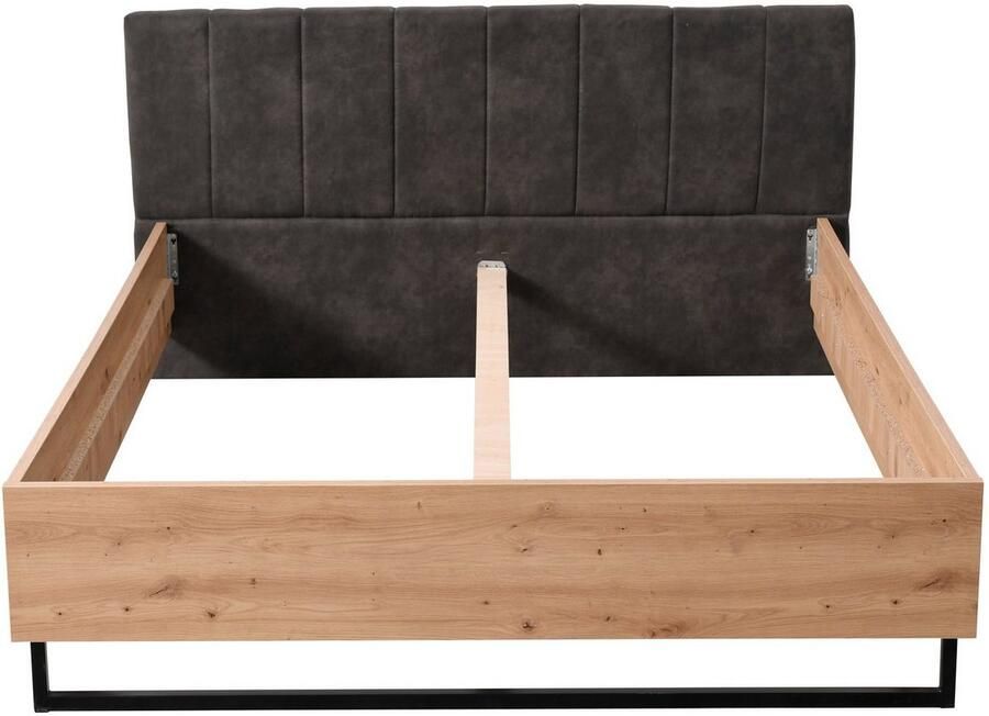 INOSIGN Bedframe Sardinië FSC-gecertificeerd houtmateriaal met gepolsterde hoofdeinde metalen voet in schaatsvorm 160 of 180x200 cm