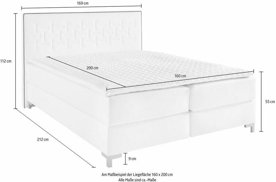 INOSIGN Boxspring Coos met bijzondere stiksels in het hoofdbord 3 matrassoorten 2 hardheden