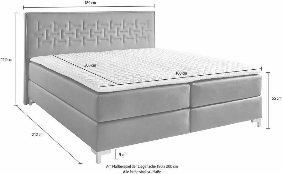 INOSIGN Boxspring Coos met bijzondere stiksels in het hoofdbord 3 matrassoorten 2 hardheden