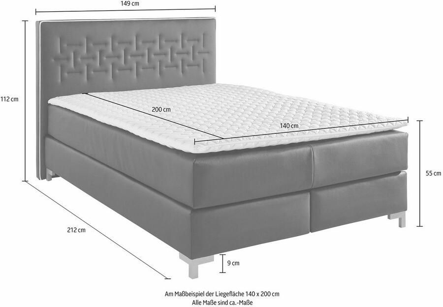 INOSIGN Boxspring Coos met bijzondere stiksels in het hoofdbord 3 matrassoorten 2 hardheden