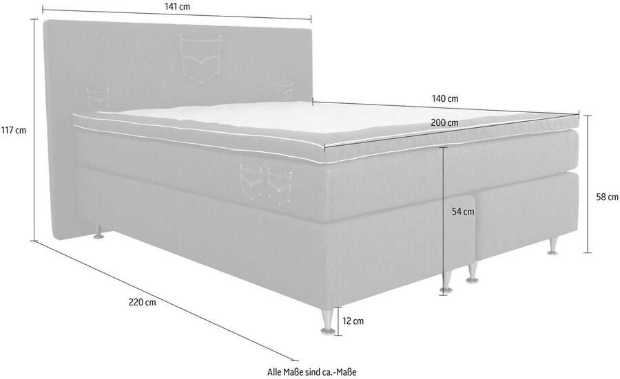 INOSIGN Boxspring Zahara incl. topmatras bijzondere highlight: opgestikte jeanszakken look - Foto 3