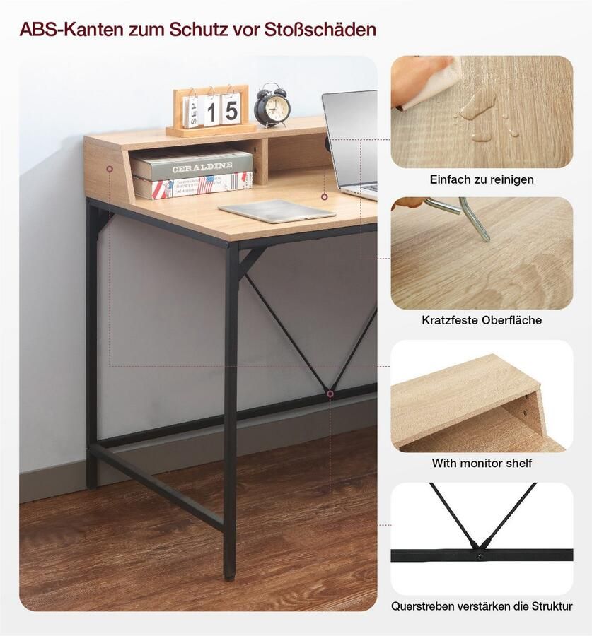 INOSIGN Bureau Endre met monitorsteun 3 vakken & kabeldoorvoer metalen frame