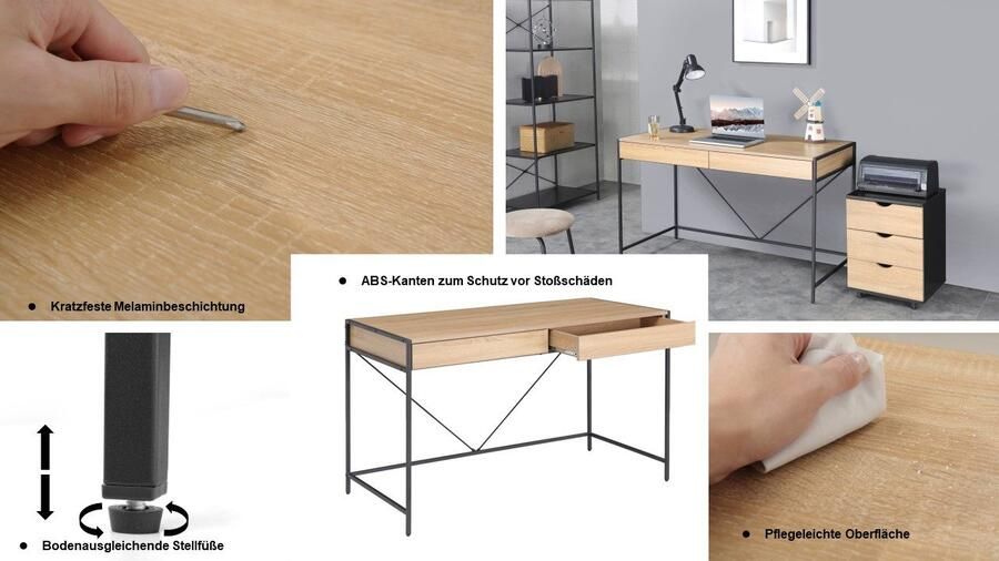 INOSIGN Bureau Endre stabiel metalen frame 2 lades greeploos breedte 123 cm - Foto 8