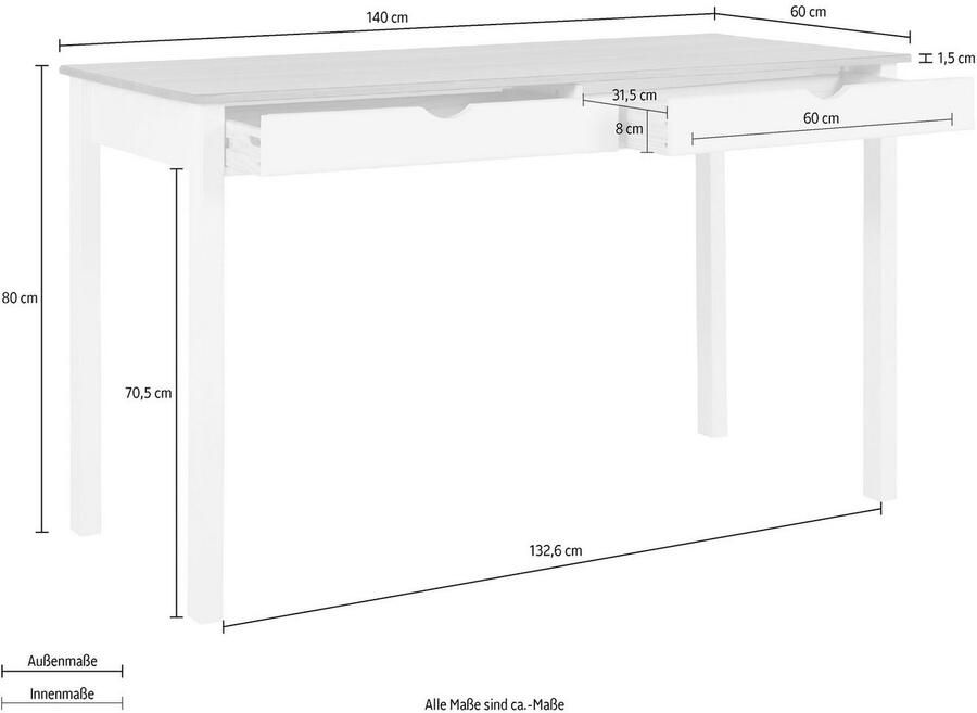INOSIGN Bureau Gava van massief grenenhout met praktische verzonken grepen breedte 140 cm - Foto 2