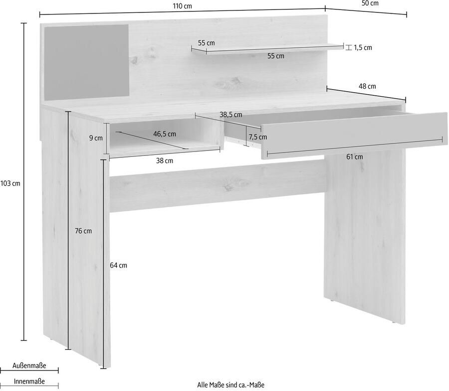 INOSIGN Bureau Magnet Magneetbord groot werkblad lade en plank - Foto 2