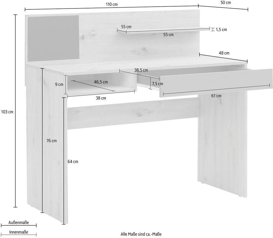 INOSIGN Bureau Magnet Magneetbord groot werkblad lade en plank - Foto 3
