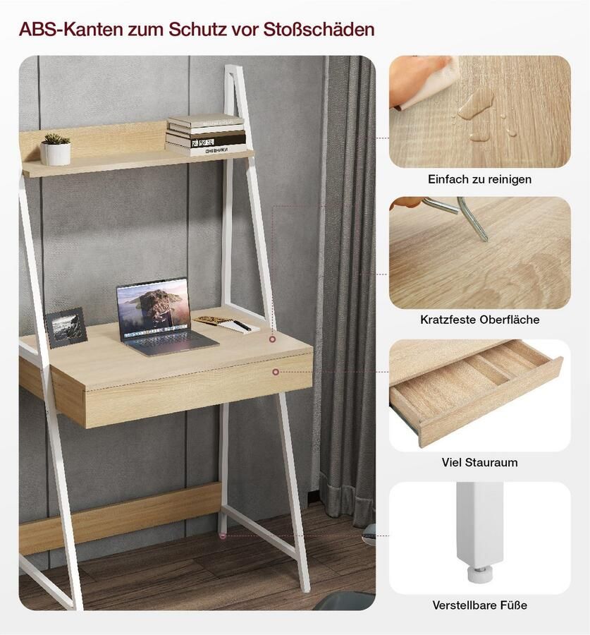 INOSIGN Bureau met kast Lonas Laptoptafel thuiswerk lade met dubbele vakken metalen frame