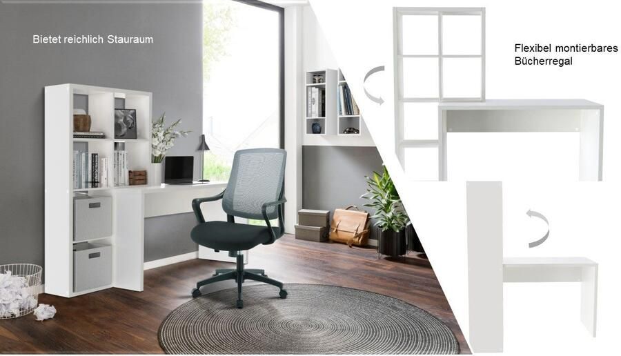 INOSIGN Bureau met kast Triest computerbureau met roomdivider breedte 156 cm rek-element flexibel te monteren 6 vakken tafelbreedte 120 cm - Foto 6