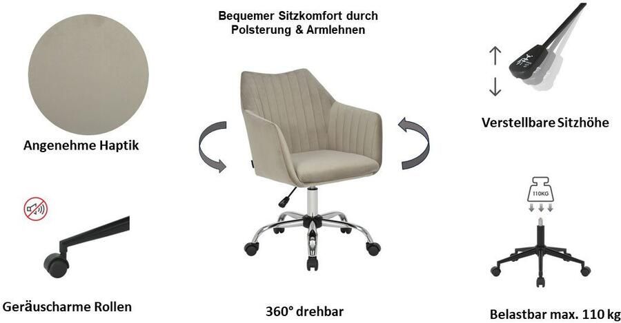 INOSIGN Bureaustoel Cesano elegante bureaustoel comfortabele bekleding fluwelen stoel - Foto 8