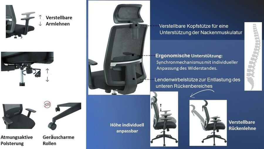 INOSIGN Bureaustoel Tallard Mesh Bureau stoel ergonomische uitrusting - Foto 11