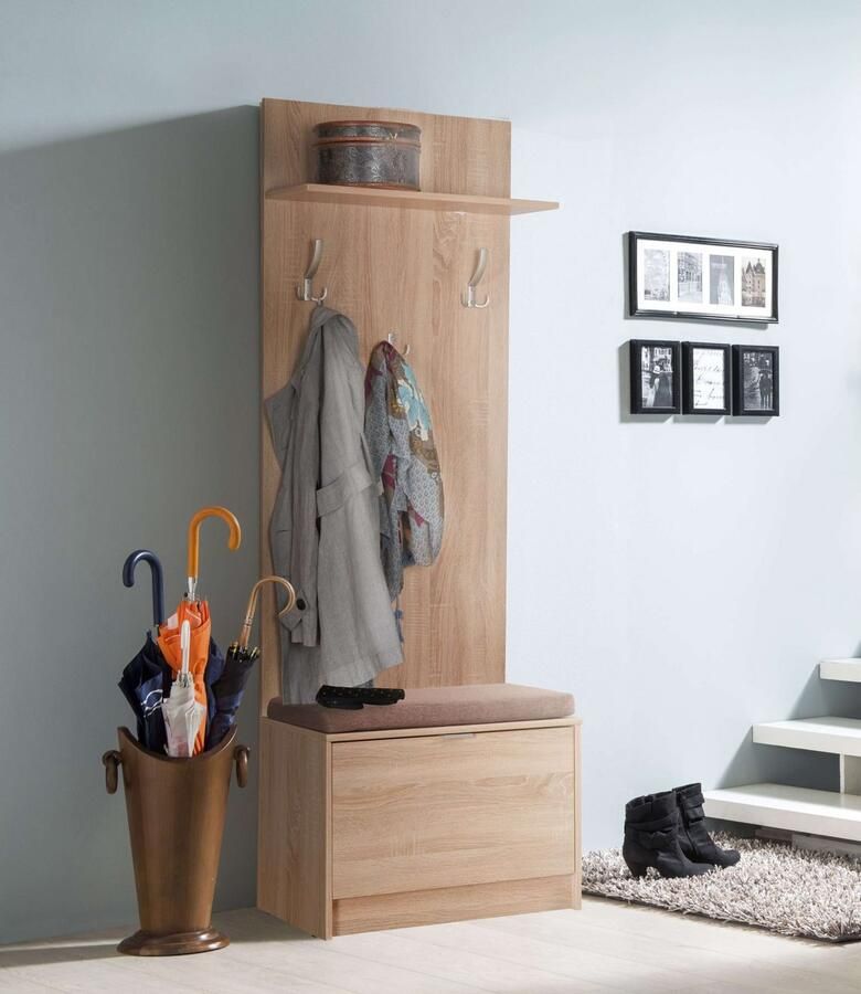 INOSIGN Compact kapstokmeubel Flamenco halgarderobe dielenkast halmeubelen breedte 67 cm met zitbank en garderobe paneel klepdeur 8 haken in sonoma eik