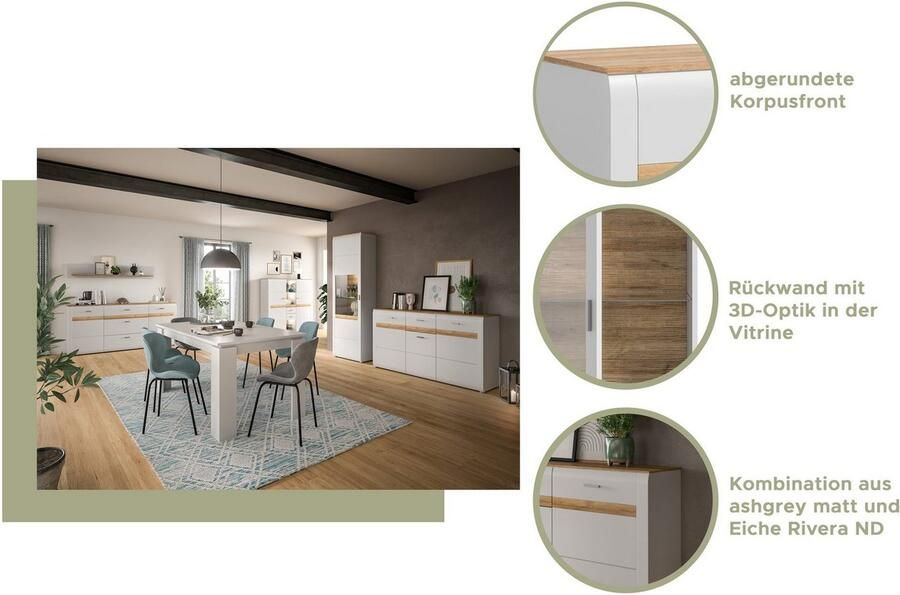 INOSIGN Dressoir Aska Breedte 150 cm Metalen grepen 3 Deuren 1 Lade 2 Planken (1 stuk) - Foto 5