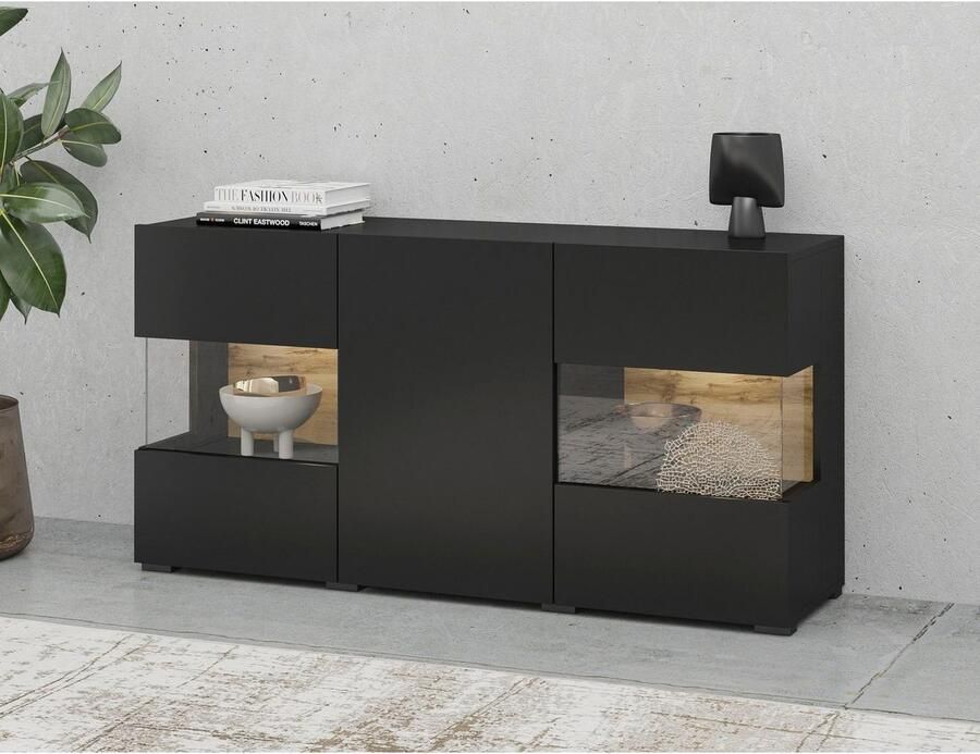 INOSIGN Dressoir Ava breedte 120 cm hangend en staand te monteren moderne grepless commode buffet 3 deuren hoekverglasingen - Foto 3