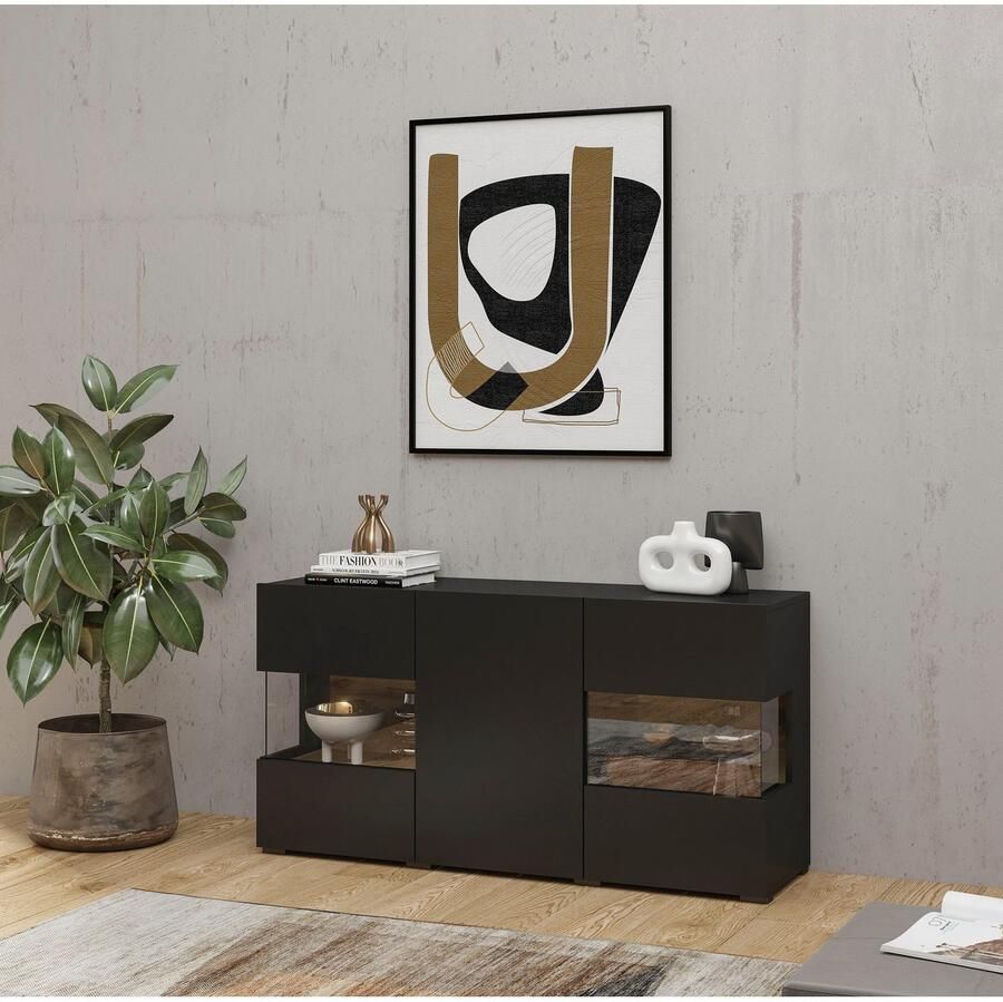 INOSIGN Dressoir Ava breedte 120 cm hangend en staand te monteren moderne grepless commode buffet 3 deuren hoekverglasingen - Foto 2