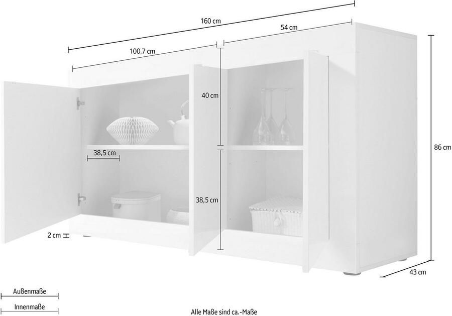 INOSIGN Dressoir Basis breedte 160 cm commode 3 deuren dressoir Metalen handgreep moderne frame-uitstraling veel opbergruimte kleurkeuze - Foto 5