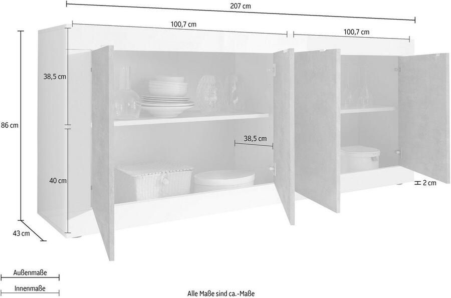 INOSIGN Dressoir Basis breedte 207 cm commode 4 deuren dressoir Metalen handgreep moderne frame-uitstraling veel opbergruimte kleurkeuze - Foto 3