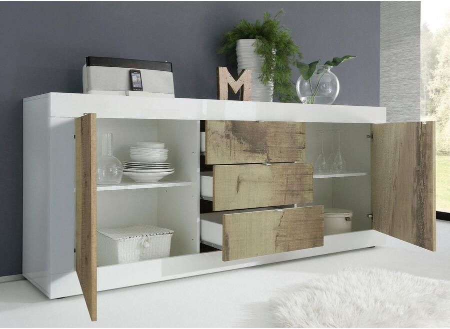 INOSIGN Dressoir Basis breedte 210 cm commode 2 deuren 3 lades dressoir Metalen handgreep moderne frame-uitstraling veel opbergruimte kleurkeuze - Foto 2