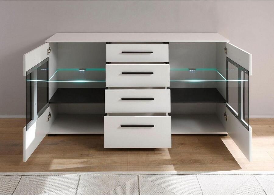 INOSIGN Dressoir Cantara moderne kast commode in Eiken Evoke of wit zwarte stanggreep voldoende opbergruimte veelzijdig inzetbaar