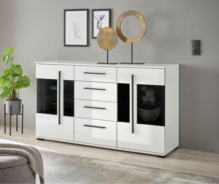INOSIGN Dressoir Cantara moderne kast commode in Eiken Evoke of wit zwarte stanggreep voldoende opbergruimte veelzijdig inzetbaar - Foto 2
